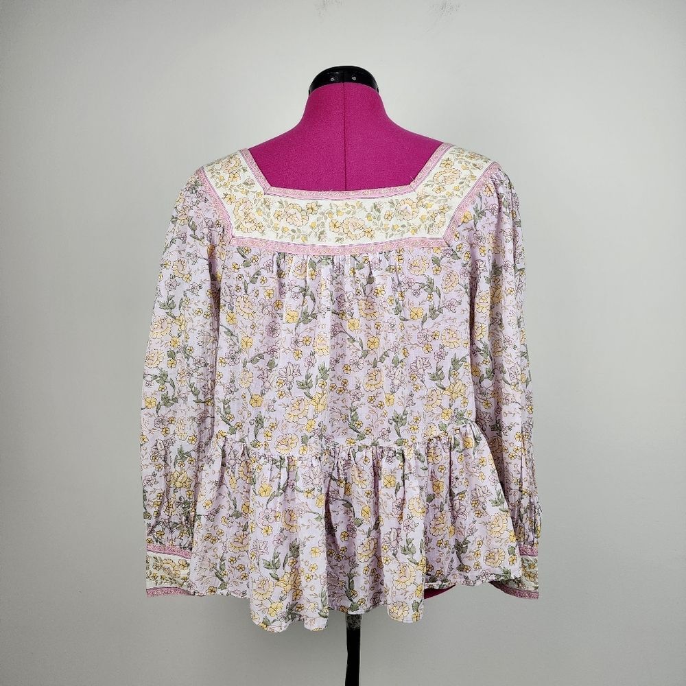 American Eagle AEO Cotton Top Floral Peasant Blouse Boho Balloon Long Sleeve S - Picture 11 of 16